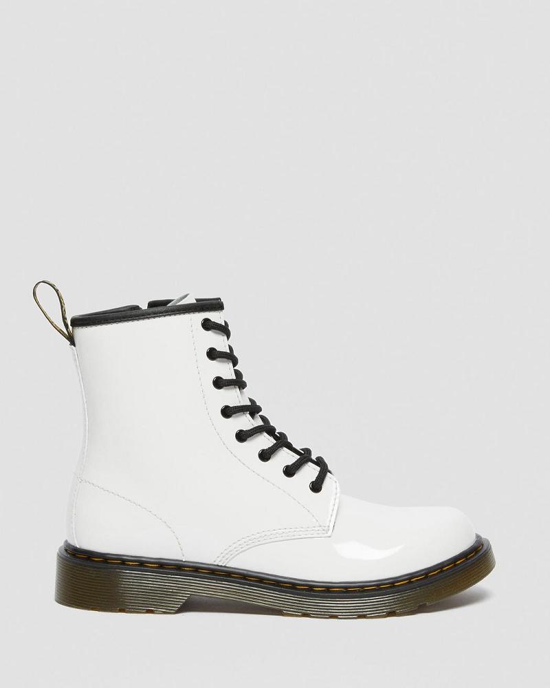 White Kids' Dr Martens Youth 1460 Patent Leather Lace Up Boots | CA 711RVD